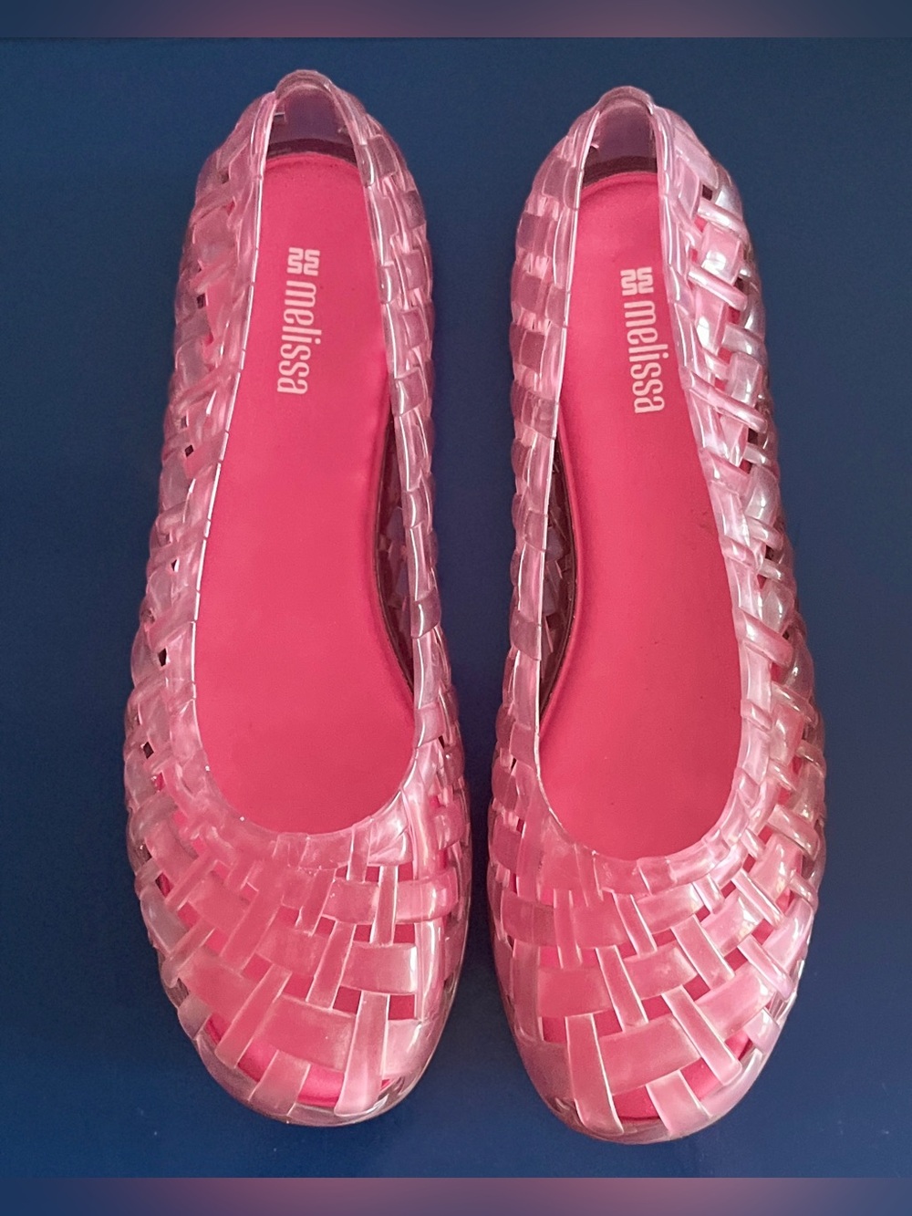 Melissa Possession Ballerina jelly flats, translucent woven lattice design sz.9